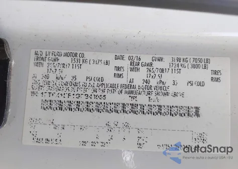 2016 Ford F-150 Xl from USA, damaged, VIN 1FTFX1EF1GFB43085